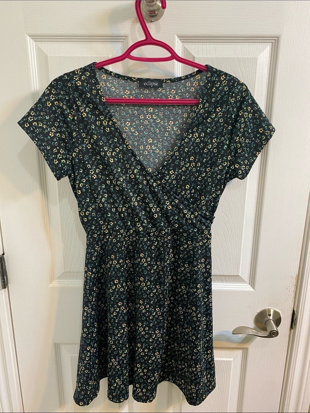 Eclipse Floral Mini Dress Cross Over Front Tie Back Women’s Small Cottagecore